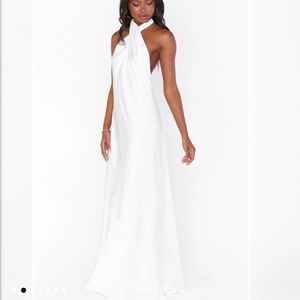 Show me Your Mumu Haltered White Satin Gown